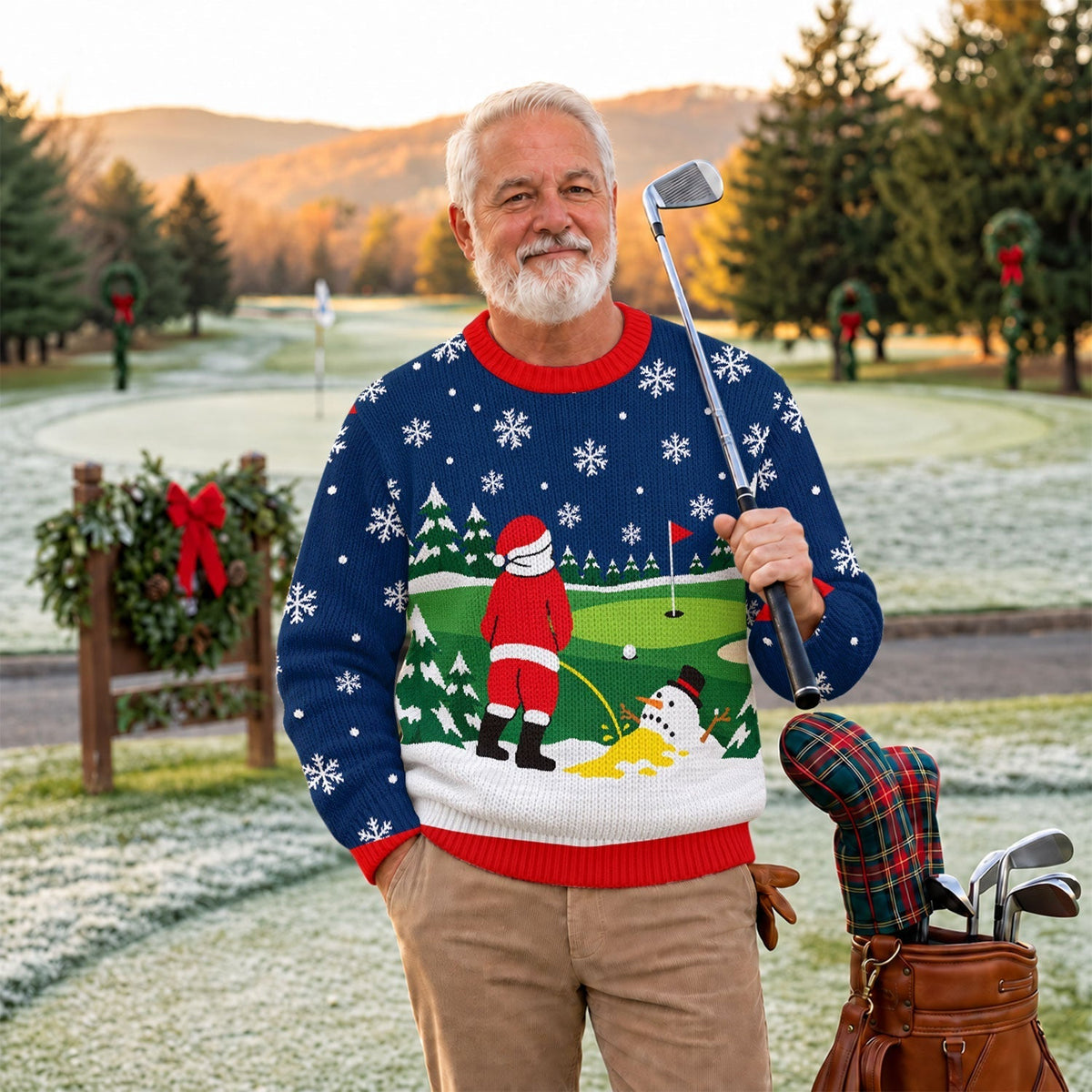 Santa Golf Snowman Ugly Christmas Sweater, Christmas Golf Gift, Holiday Party Sweater