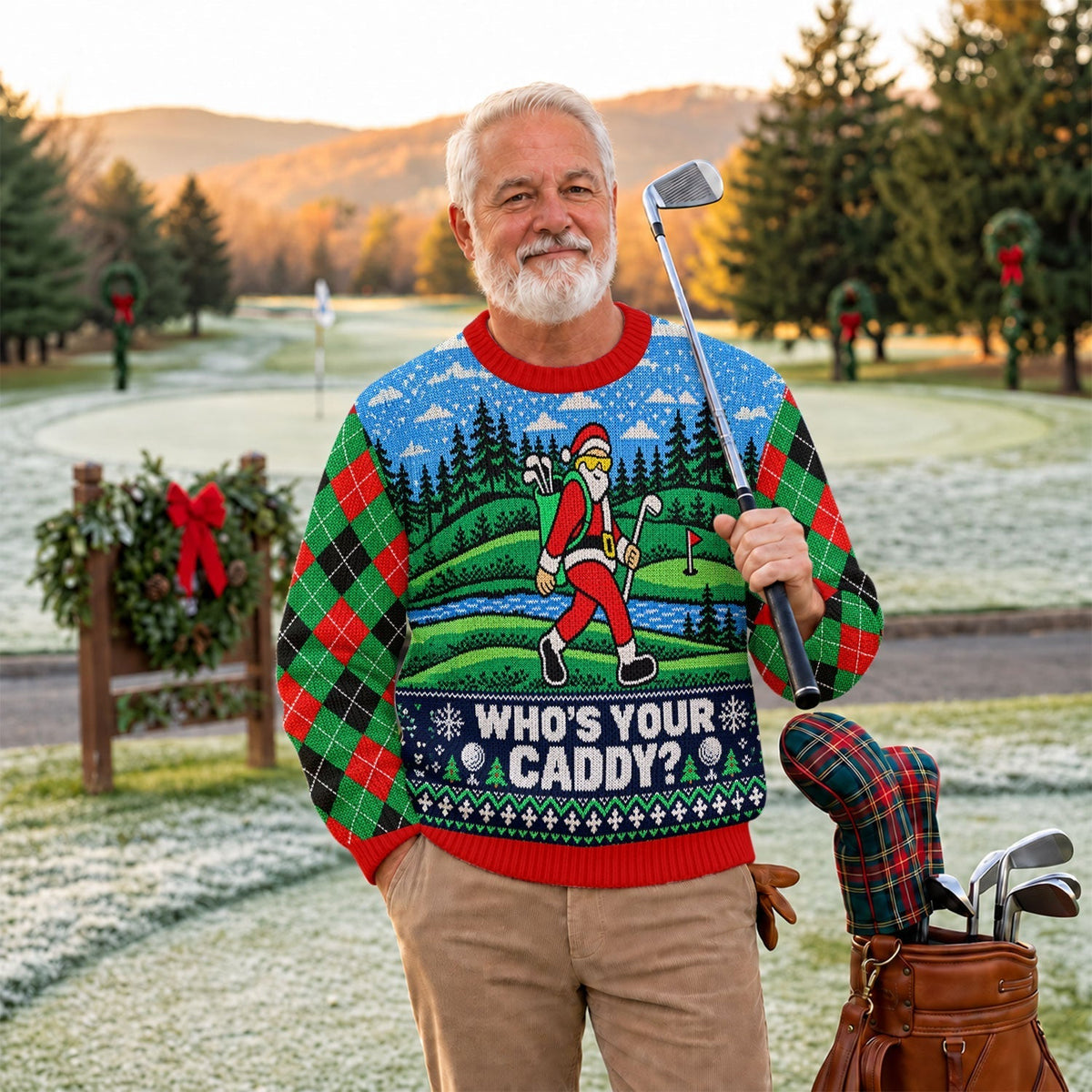 Who's Your Caddy Santa Ugly Christmas Sweater, Christmas Golf Gift, Funny Xmas Gift