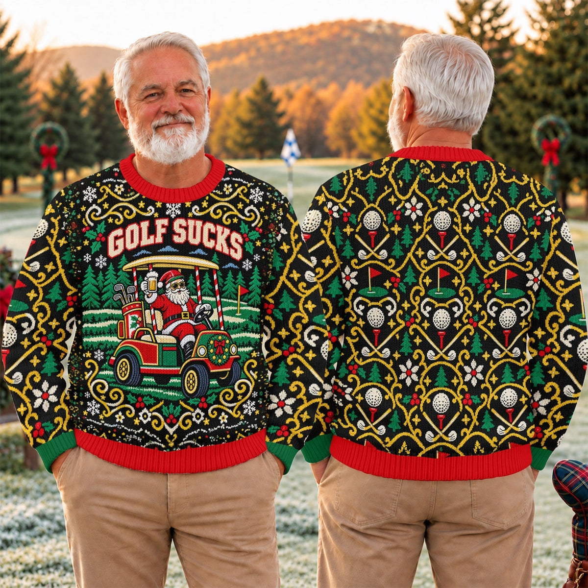 Golf Sucks Santa Cart Ugly Christmas Sweater, Ugly Sweater Party, Christmas Golf Gift
