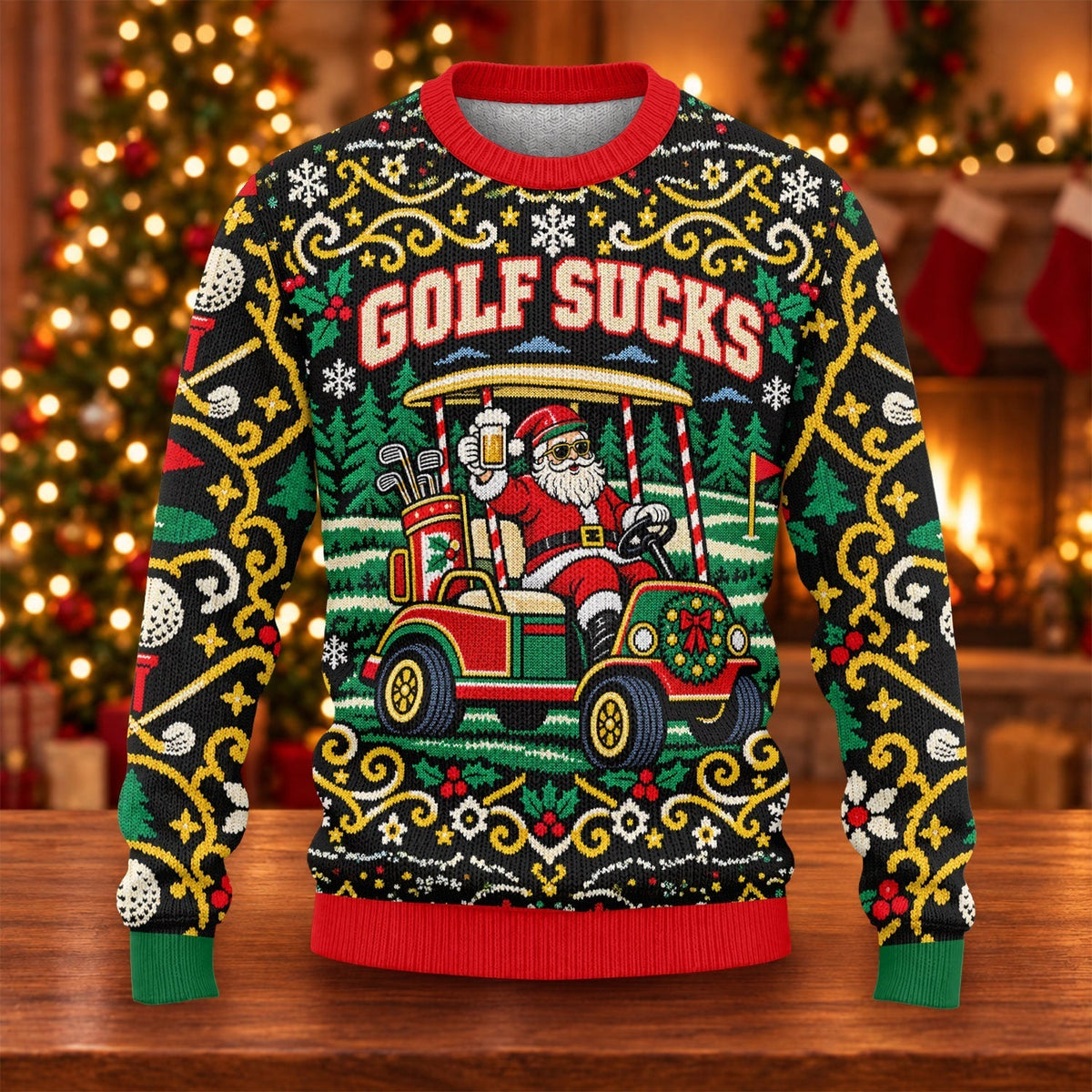 Golf Sucks Santa Cart Ugly Christmas Sweater, Ugly Sweater Party, Christmas Golf Gift