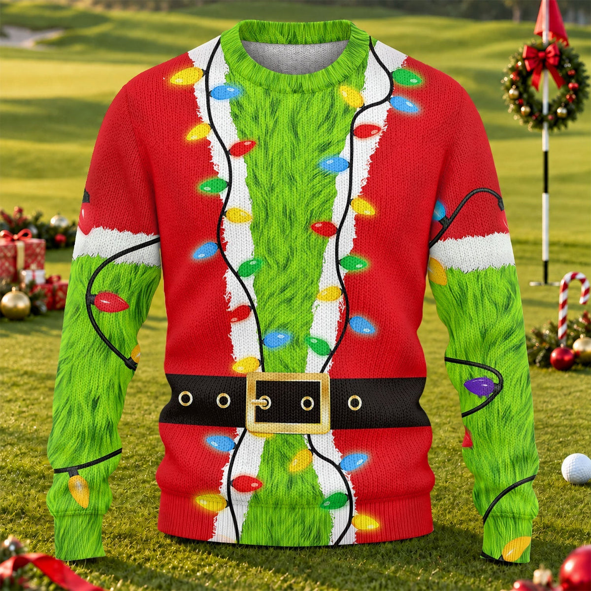 Green Furry Santa Suit Ugly Christmas Sweater, Ugly Sweater Party, Christmas Gifts