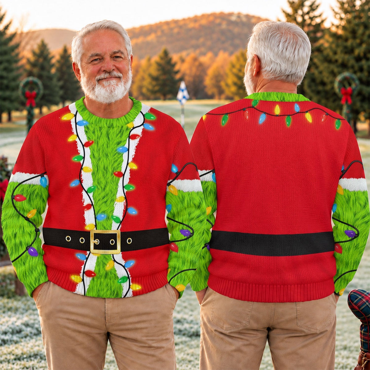 Green Furry Santa Suit Ugly Christmas Sweater, Ugly Sweater Party, Christmas Gifts