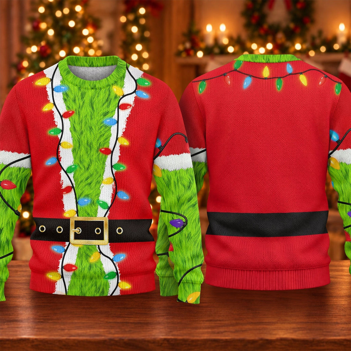 Green Furry Santa Suit Ugly Christmas Sweater, Ugly Sweater Party, Christmas Gifts