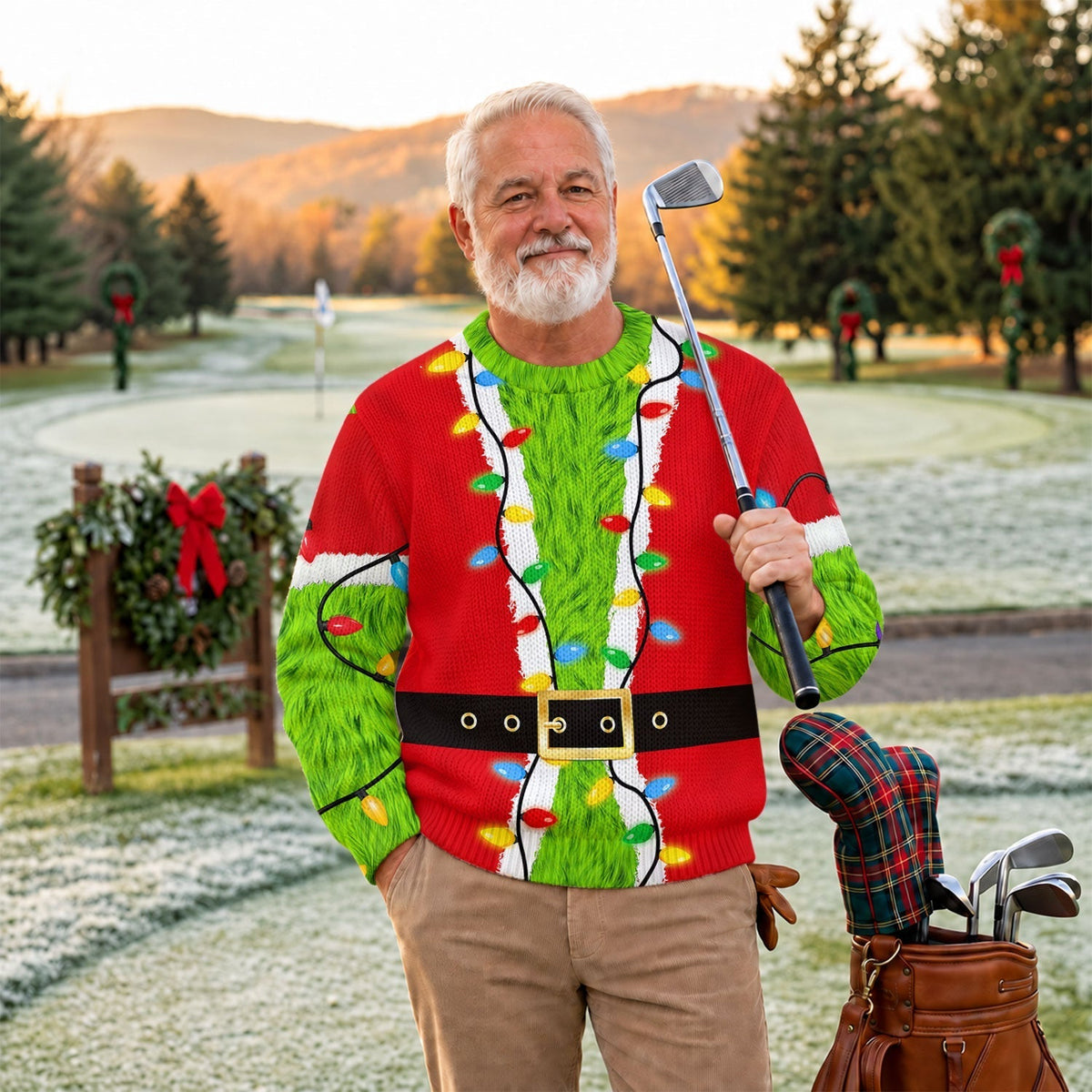 Green Furry Santa Suit Ugly Christmas Sweater, Ugly Sweater Party, Christmas Gifts