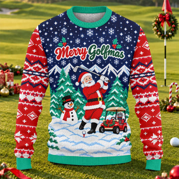 Merry Golfmas Santa Ugly Christmas Sweater, Ugly Sweater Party, Funny Holiday Sweater