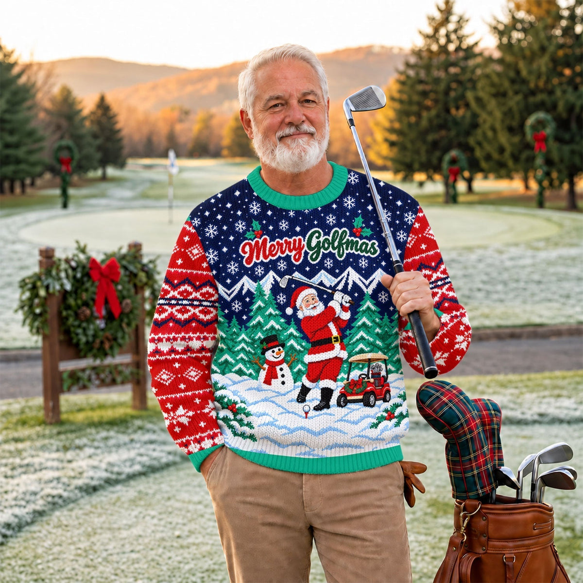 Merry Golfmas Santa Ugly Christmas Sweater, Ugly Sweater Party, Funny Holiday Sweater