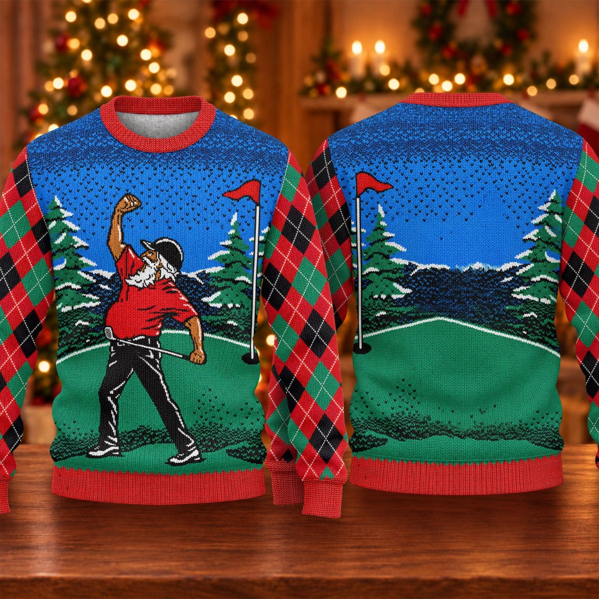 Golfer Red Plaid Ugly Christmas Sweater, Christmas Golf Gift, Funny Holiday Sweater