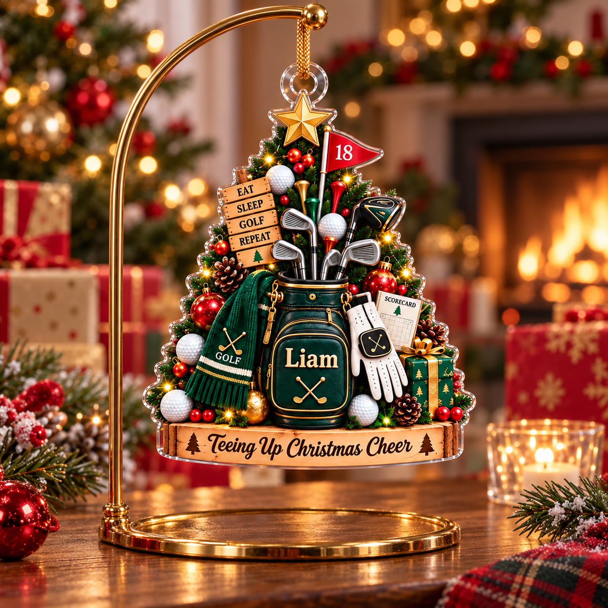 Custom Name Teeing Up Christmas Cheer Acrylic Ornament, Christmas Gifts, Golf Gifts