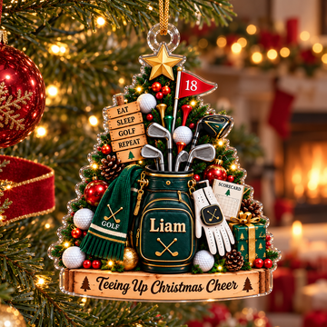 Custom Name Teeing Up Christmas Cheer Acrylic Ornament, Christmas Gifts, Golf Gifts