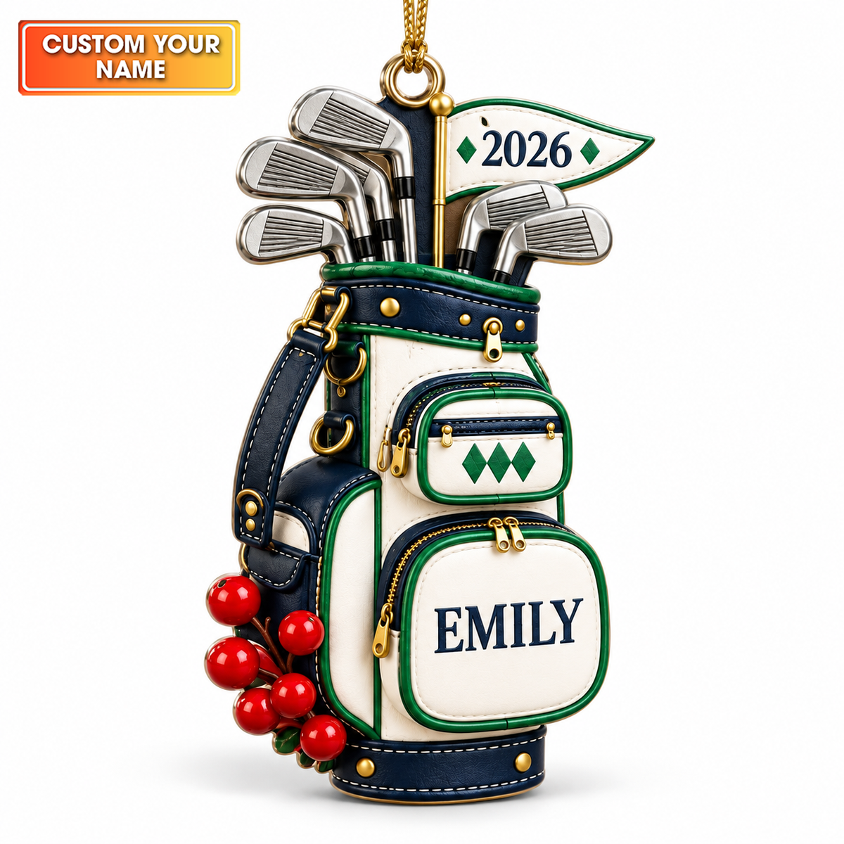 Custom Name Year Navy Golf Bag Acrylic Ornament, Christmas Gifts, Holiday Keepsake