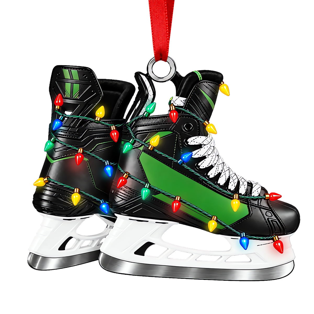 Custom Name Green Hockey Skates Acrylic Ornament, Christmas Ornaments, Hockey Gifts