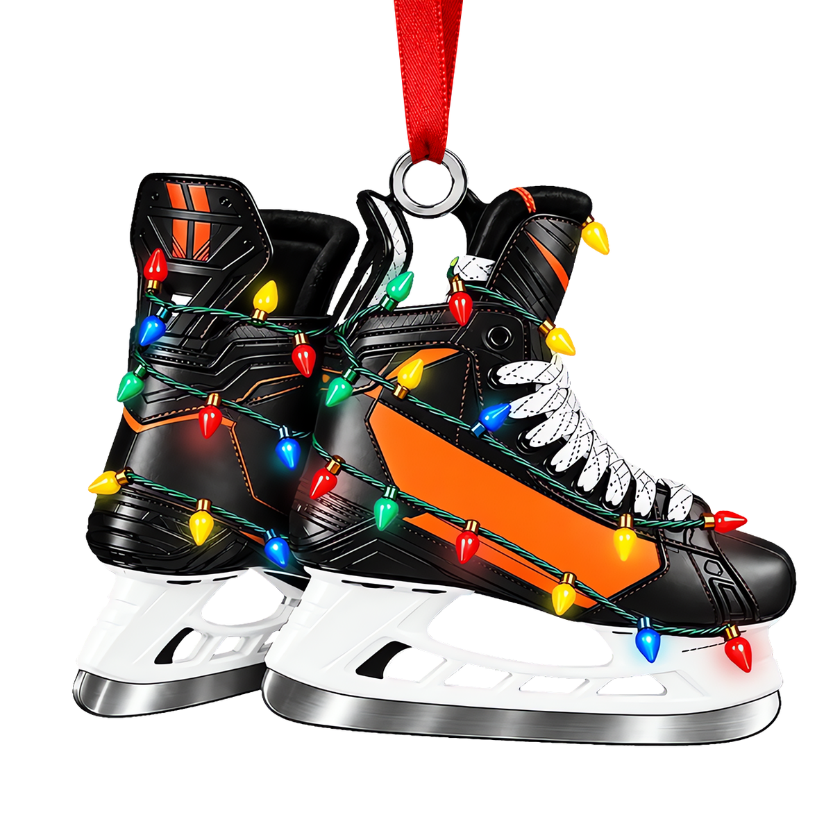Custom Name Orange Hockey Skates Acrylic Ornament, Christmas Ornaments, Hockey Gifts