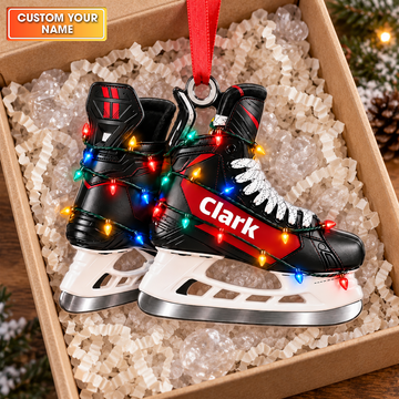 Custom Name Red Hockey Skates Acrylic Ornament, Christmas Gifts, Hockey Player Gifts