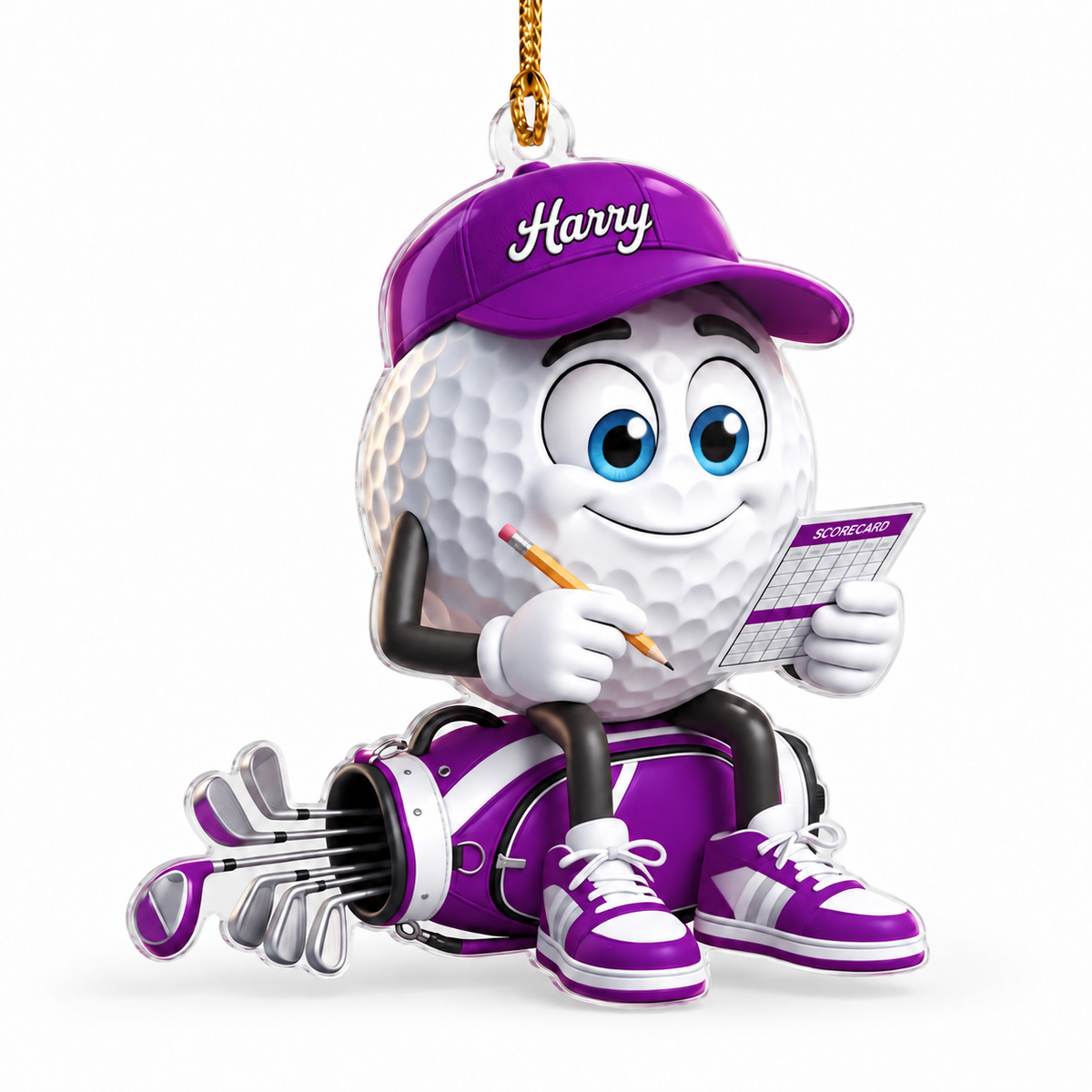 Custom Name Purple Golf Scorecard Acrylic Ornament, Christmas Ornaments, Golf Gifts
