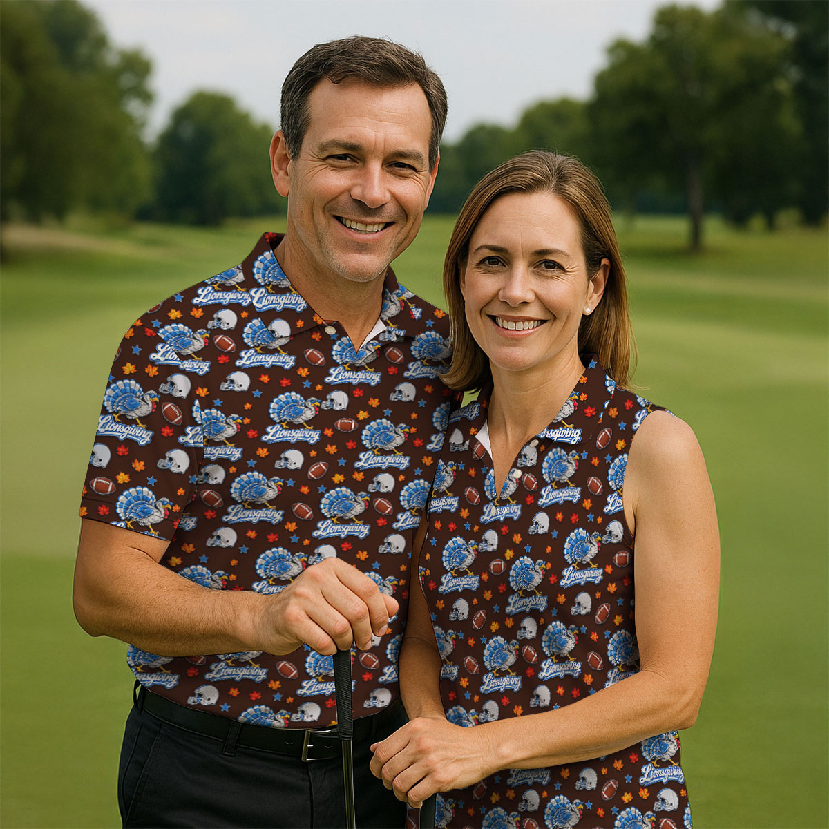 Lionsgiving Thanksgiving Golf Shirt, Golf Shirts For Men, Funny Mens Golf Shirts