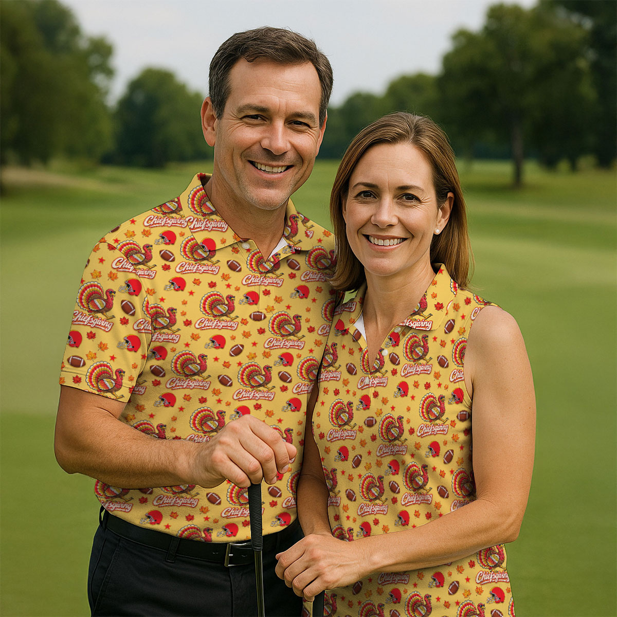 Chiefsgiving Thanksgiving Golf Shirt, Golf Shirts For Men, Mens Holiday Golf Shirts