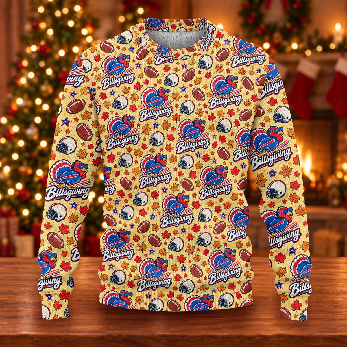 Yellow Football Leaves Ugly Christmas Sweater, Thanksgiving Golf Shirt, Funny Xmas Gift