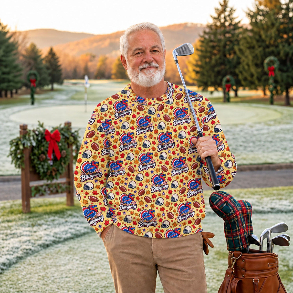 Yellow Football Leaves Ugly Christmas Sweater, Thanksgiving Golf Shirt, Funny Xmas Gift