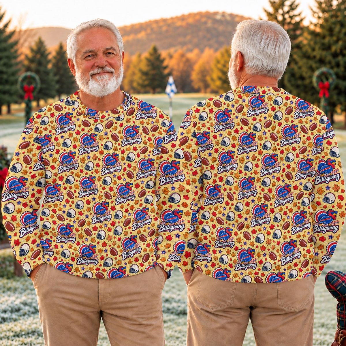 Yellow Football Leaves Ugly Christmas Sweater, Thanksgiving Golf Shirt, Funny Xmas Gift