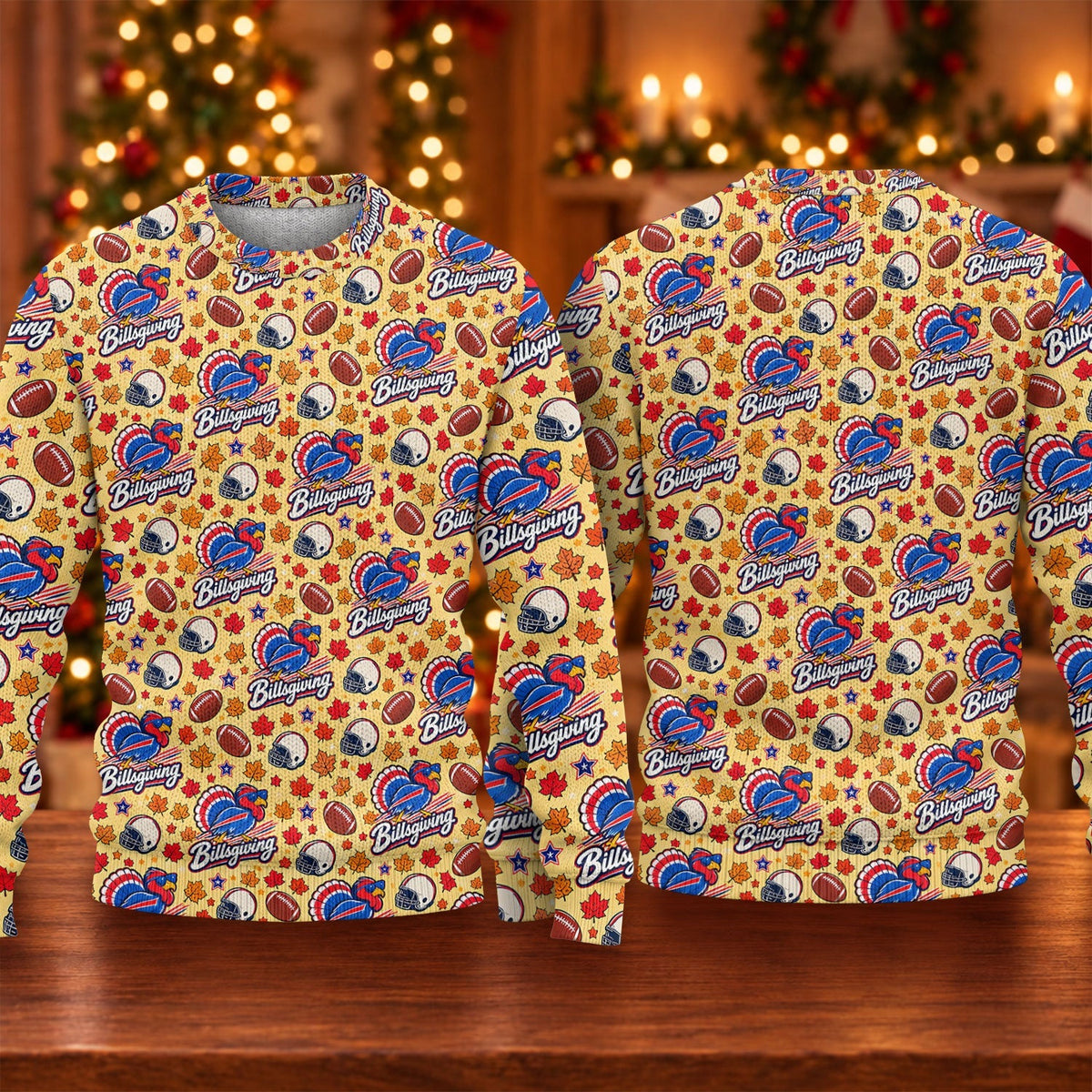 Yellow Football Leaves Ugly Christmas Sweater, Thanksgiving Golf Shirt, Funny Xmas Gift