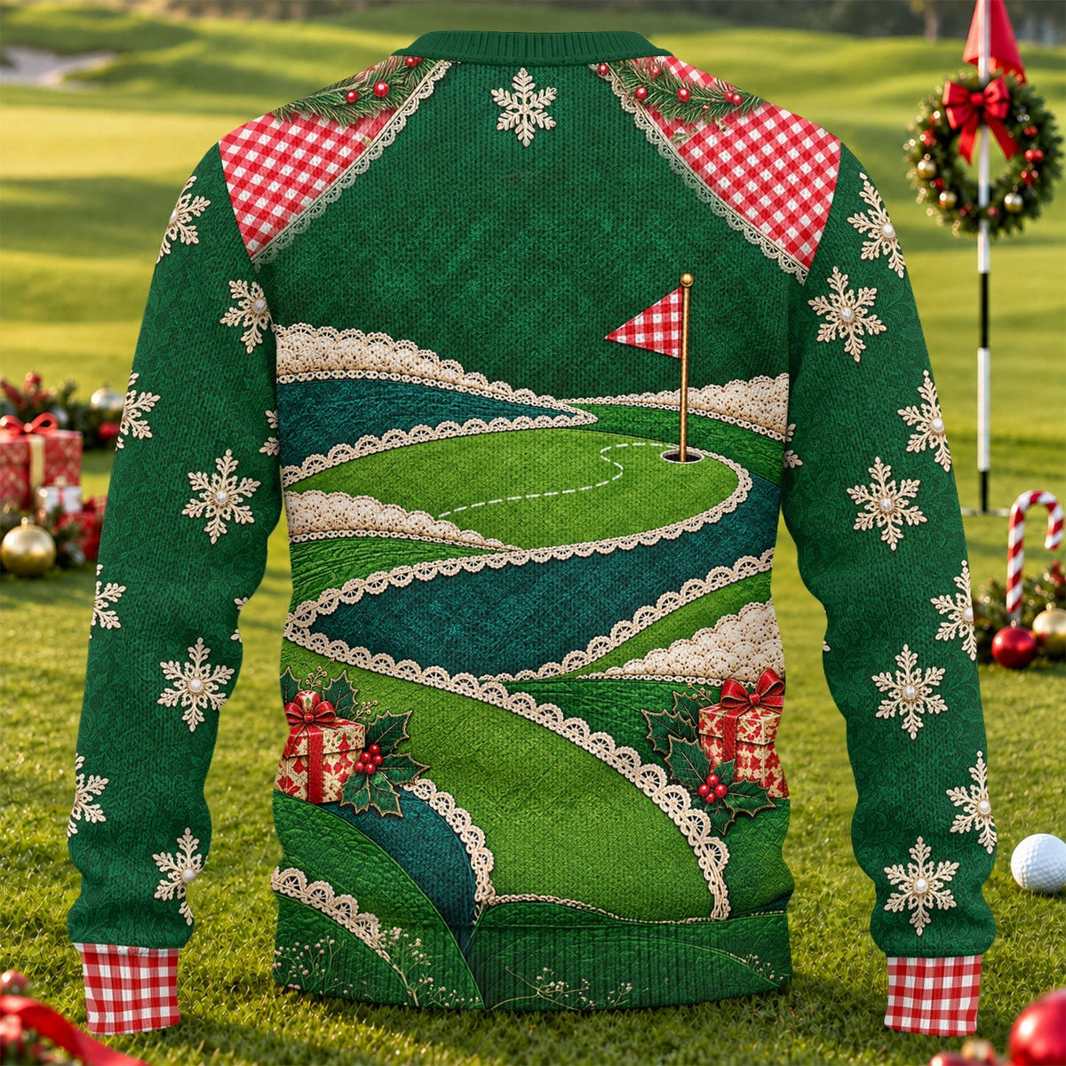 Winking Santa Golf Green Ugly Christmas Sweater, Ugly Sweater Party, Golf Lover Gifts