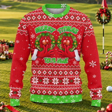 Custom Name Merry Titmas Ugly Christmas Sweater, Christmas Golf Gift, Christmas Gifts