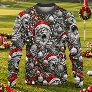 Screaming Santa Faces Golf Ugly Christmas Sweater, Funny Xmas Gift, Christmas Gifts