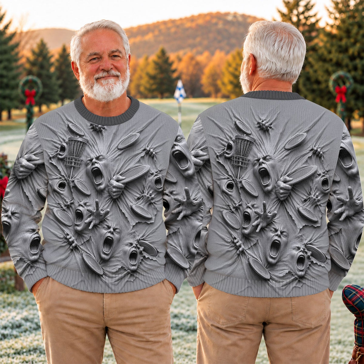 Screaming Faces Disc Golf Ugly Christmas Sweater, Ugly Sweater Party, Funny Xmas Gift