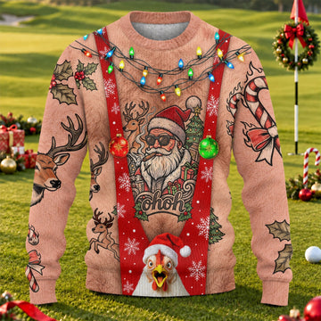 Santa Suspenders Tattoo Ugly Christmas Sweater, Golf Lover Gifts, Christmas Gifts