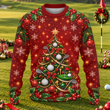 Golf Balls And Clubs Tree Ugly Christmas Sweater, Christmas Gifts, Ugly Sweater Party