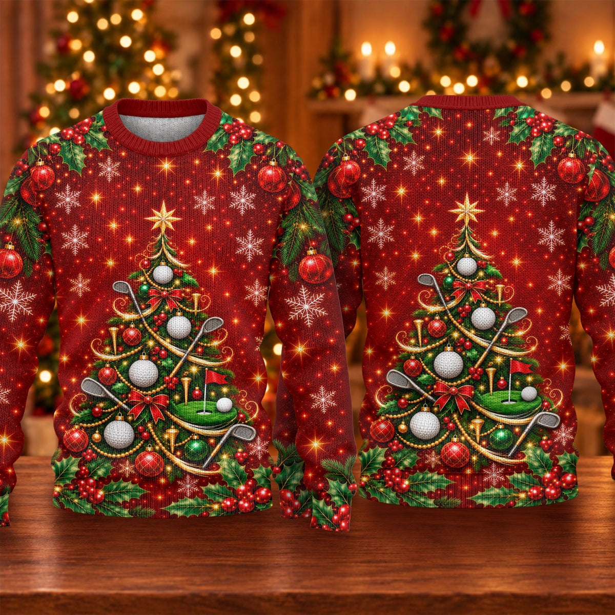 Golf Balls And Clubs Tree Ugly Christmas Sweater, Christmas Gifts, Ugly Sweater Party