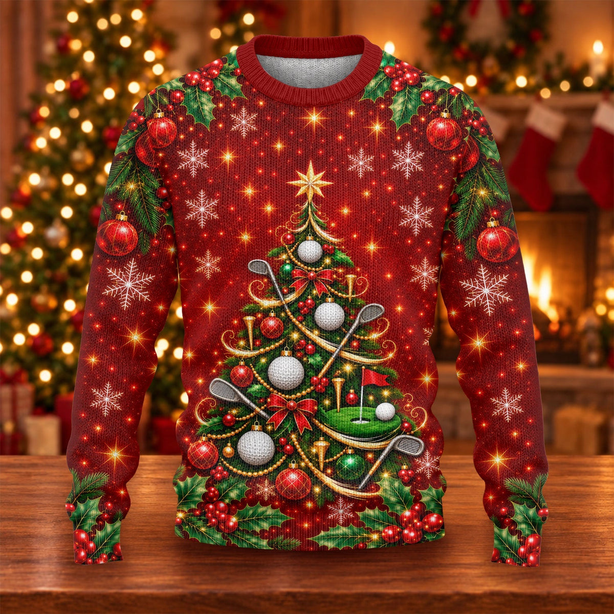 Golf Balls And Clubs Tree Ugly Christmas Sweater, Christmas Gifts, Ugly Sweater Party