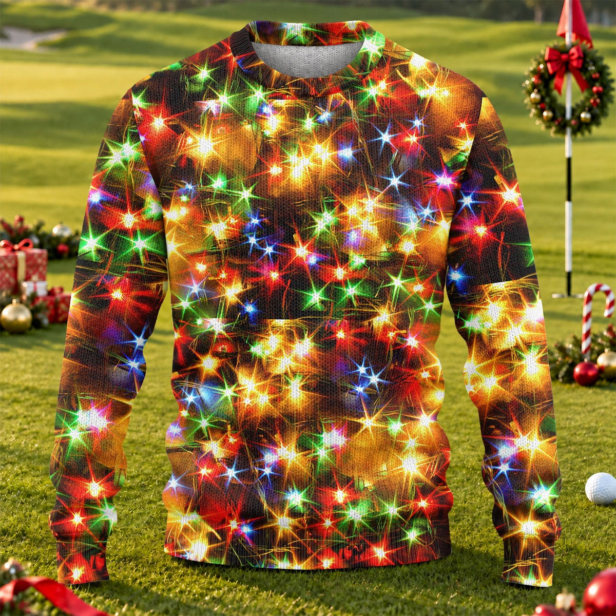 Golden Sparkling Lights Ugly Christmas Sweater, Christmas Golf Gift, Golf Lover Gifts