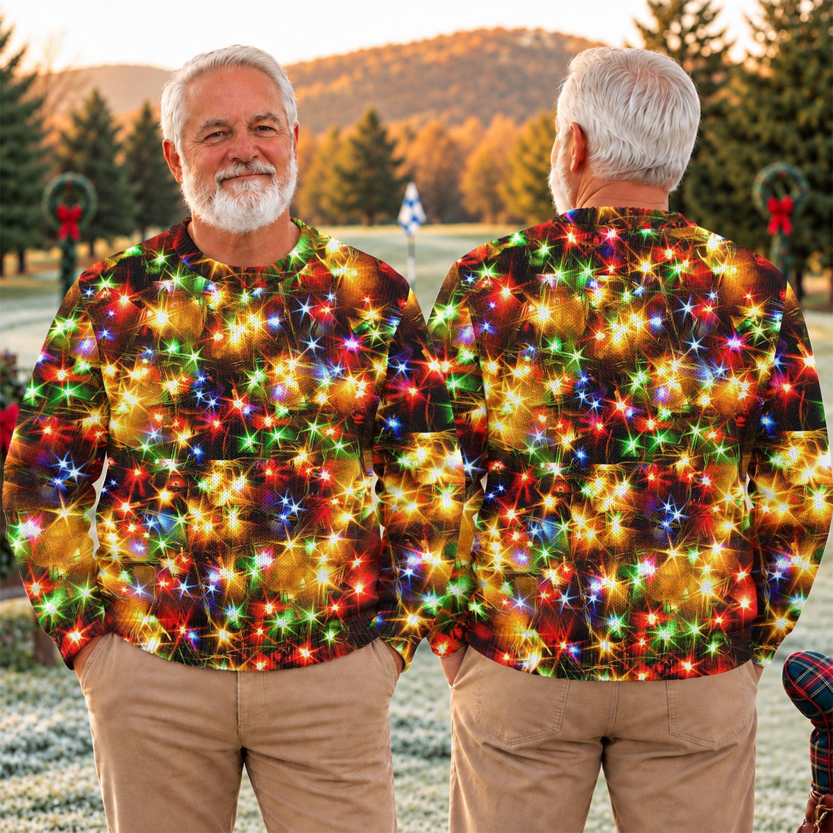 Golden Sparkling Lights Ugly Christmas Sweater, Christmas Golf Gift, Golf Lover Gifts