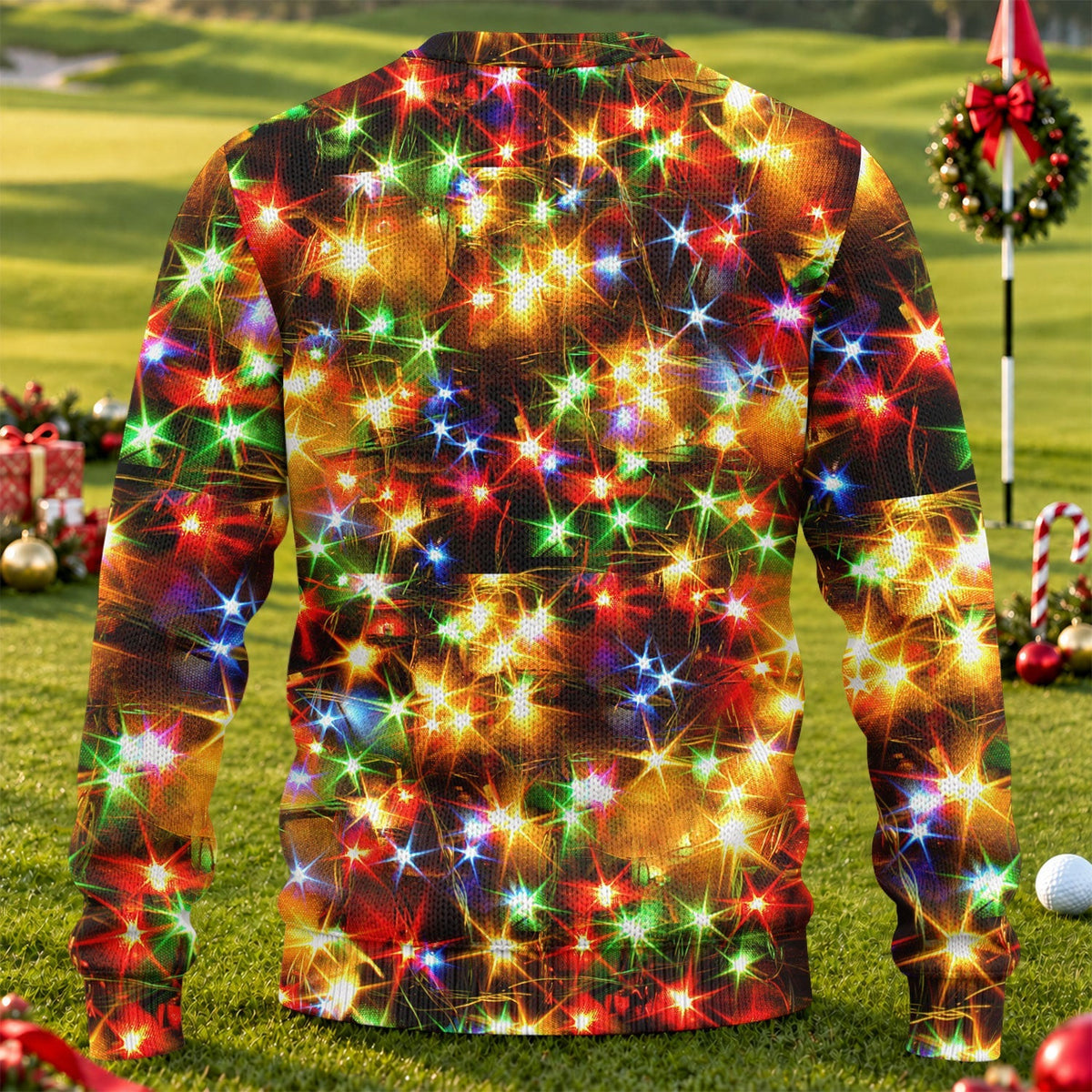 Golden Sparkling Lights Ugly Christmas Sweater, Christmas Golf Gift, Golf Lover Gifts