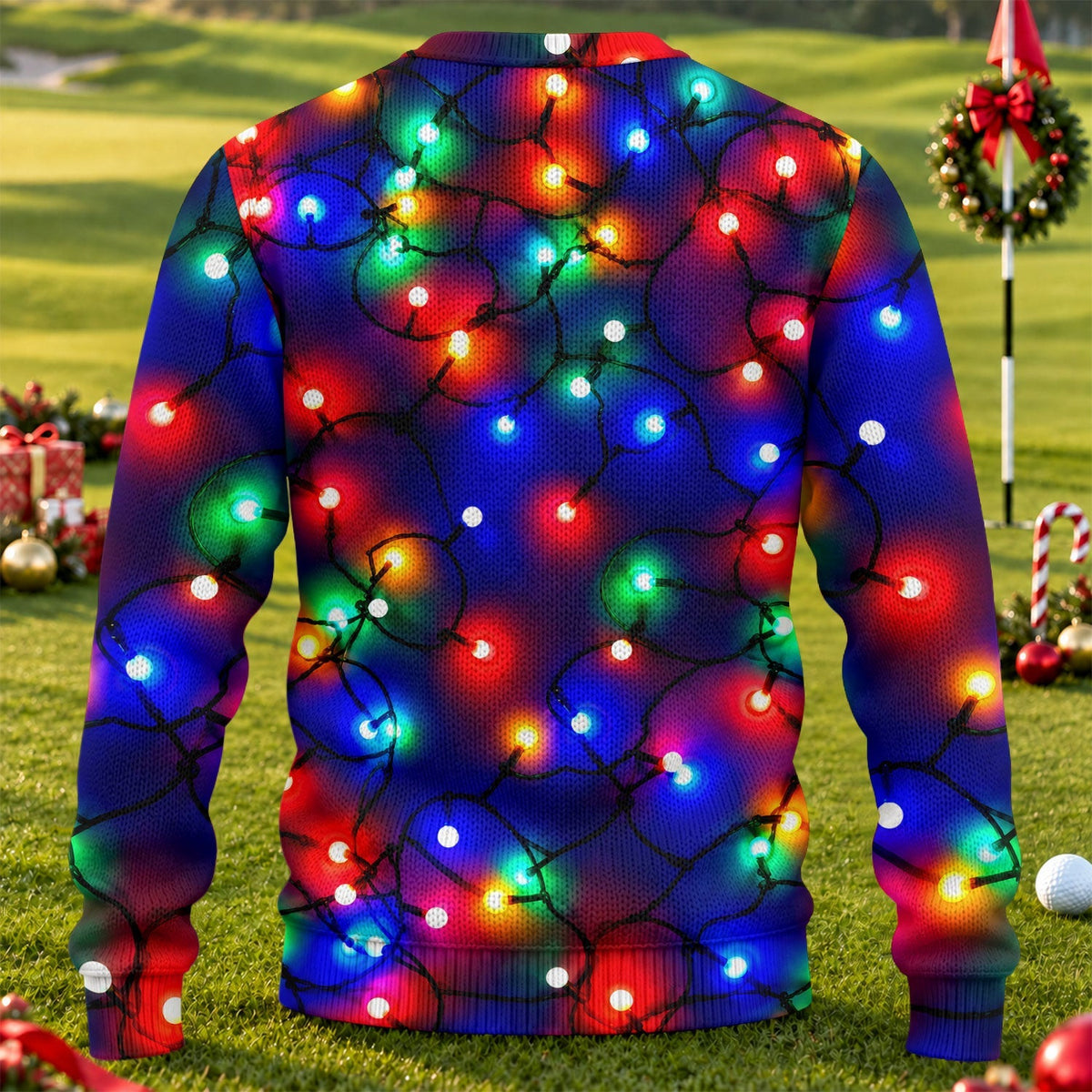 Colorful Bulb Lights Ugly Christmas Sweater, Golf Lover Gifts, Christmas Party Outfit