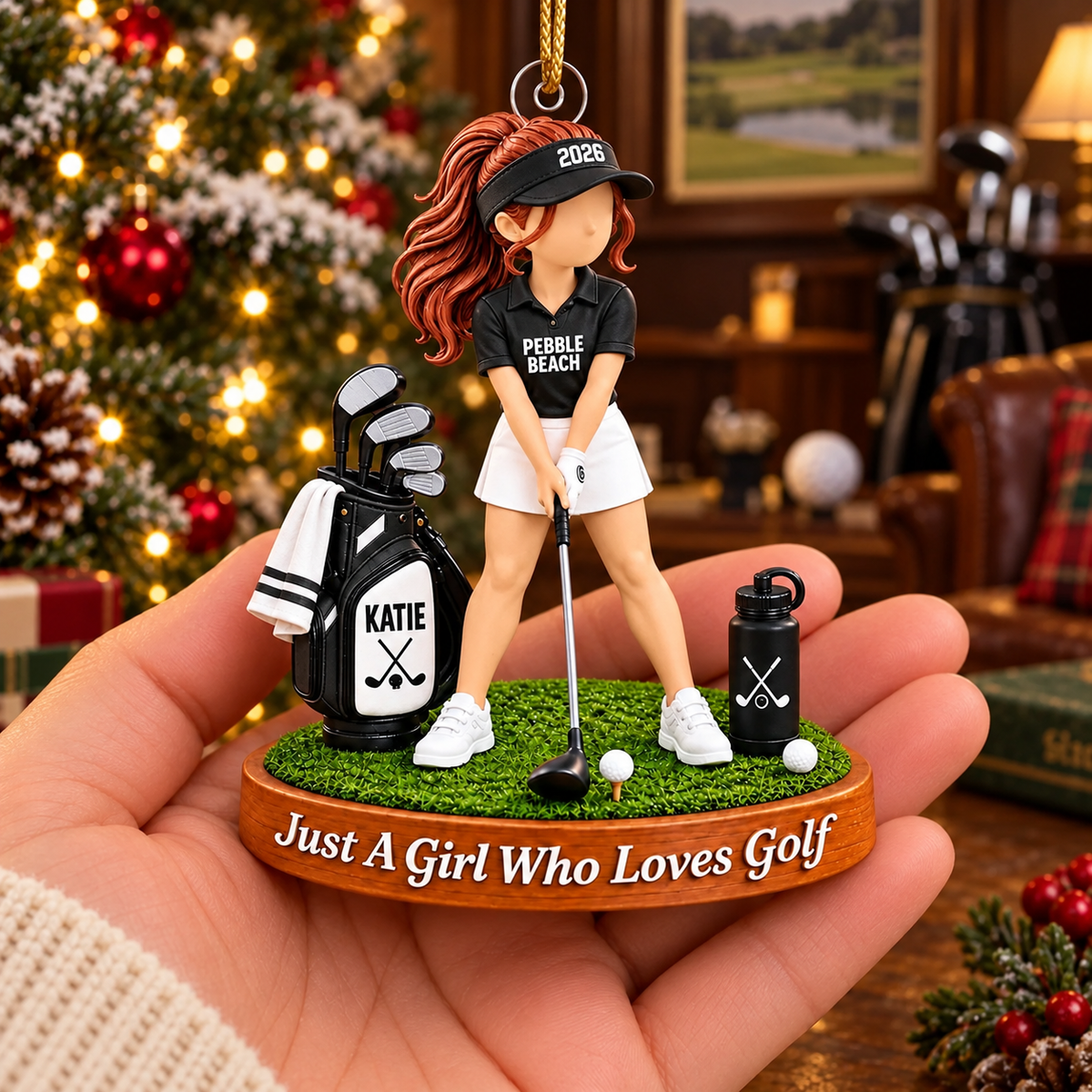 Custom Girl Loves Golf Acrylic Ornament, Christmas Tree Decor, Golf Gifts for Her