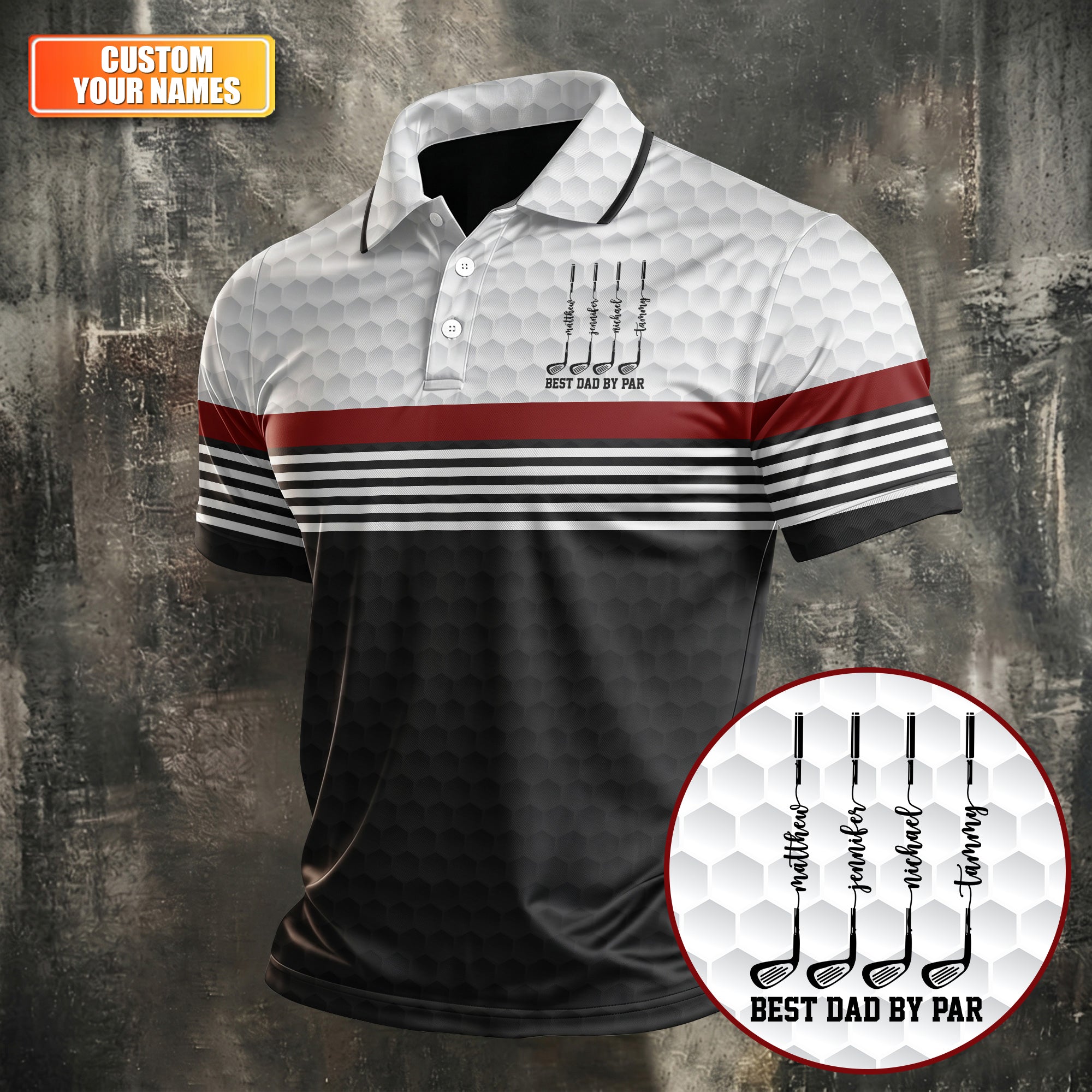 Best Dad By Par Golf Ball Pattern Father's Day Golf Shirt, Golf Gift For Dad, Polo Shirts For Men