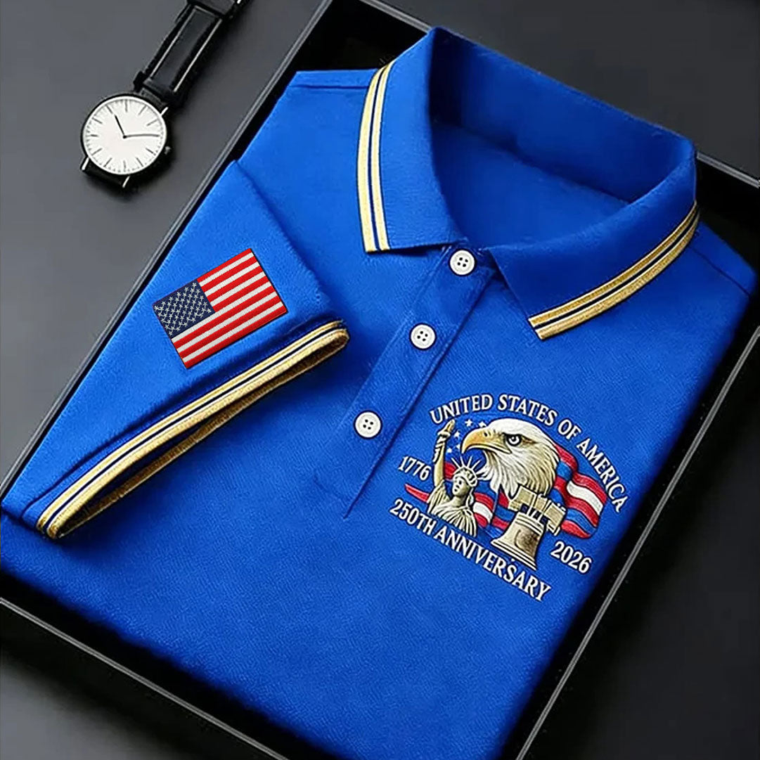 Bald Eagle American Flag 250 Years Blue Golf Shirt, Patriotic 4th Of July Golf Shirt For Women