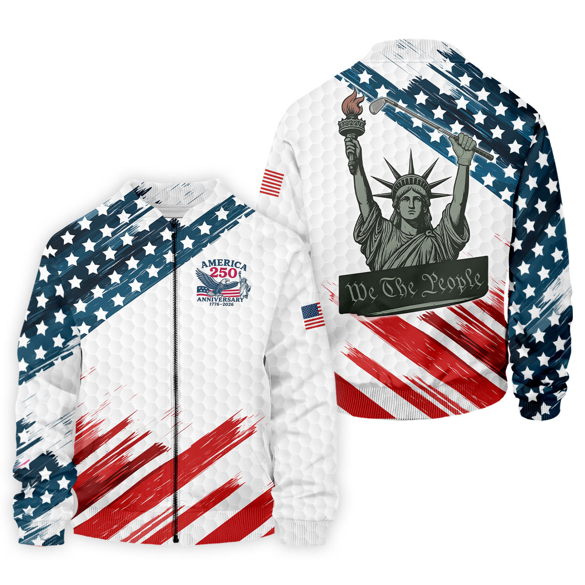 We The People Funny Statue Of Liberty US Flag Golf Shirt, 250 Years 4th Of July Golf Shirts For Men