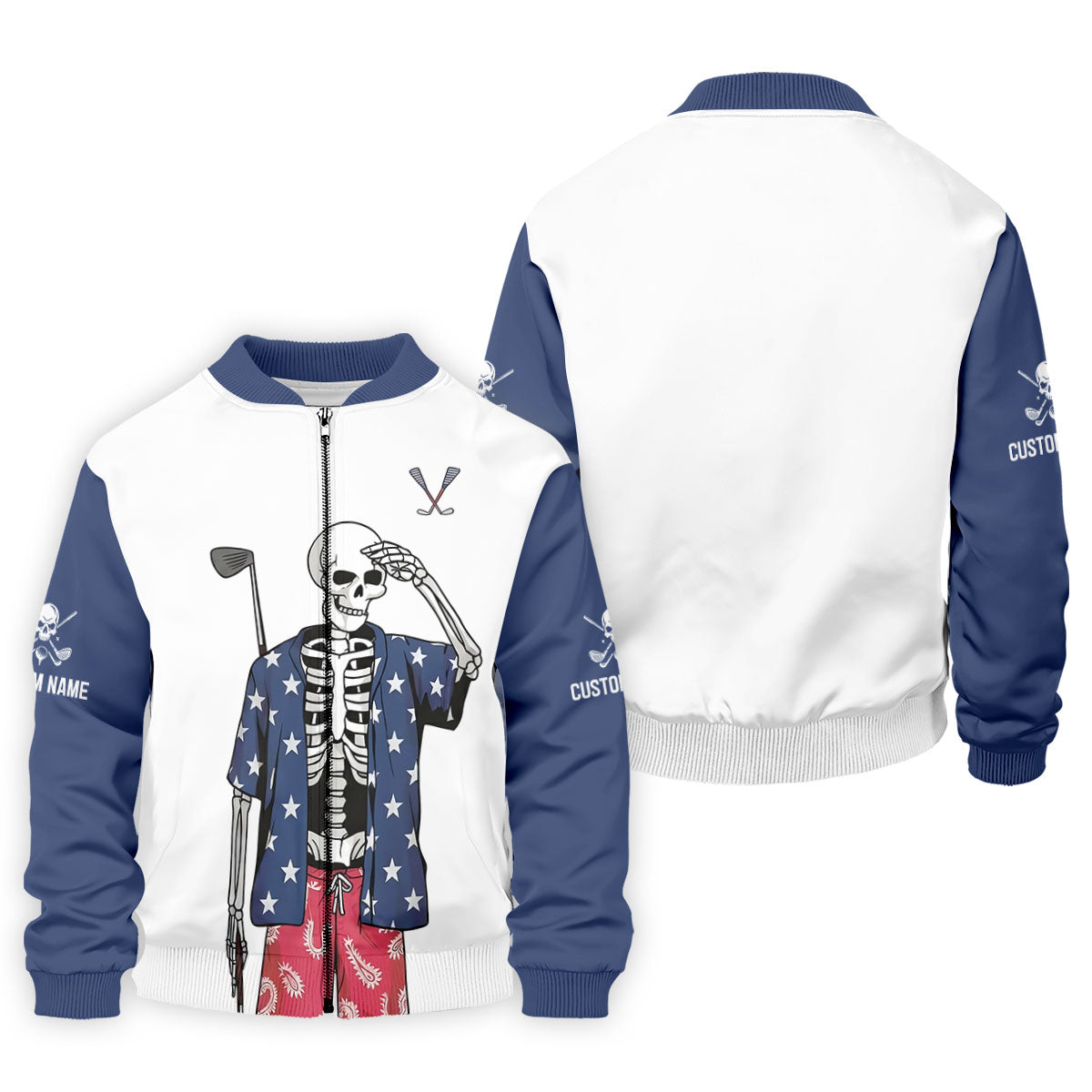 Skeleton Golf White Navy 4th Of July Patriotic Golf Shirt, 250 Years Golf Shirts For Men