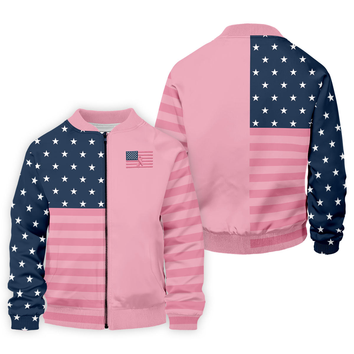 Printed Pink USA Flag Breast Cancer Polo Shirt, Polo Shirts For Men, Printed Golf Shirts