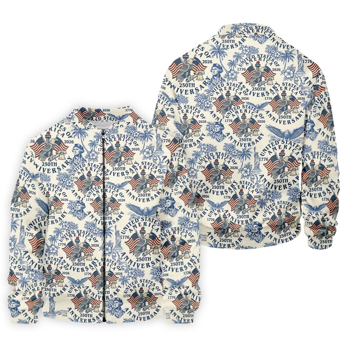 USA 250th Anniversary Toile De Jouy Hawaiian Golf Shirt, Patriotic 4th Of July Golf Shirts For Men