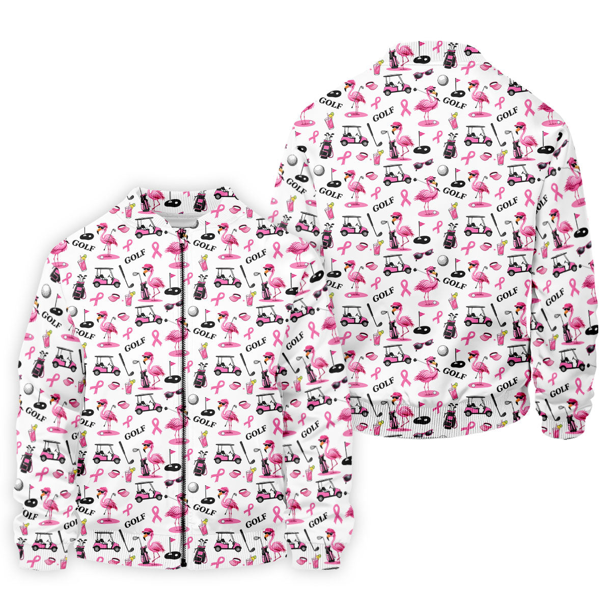 Pink Flamingo Golf Breast Cancer Polo Shirt, Golf Shirts For Men, Mens Golf Apparel