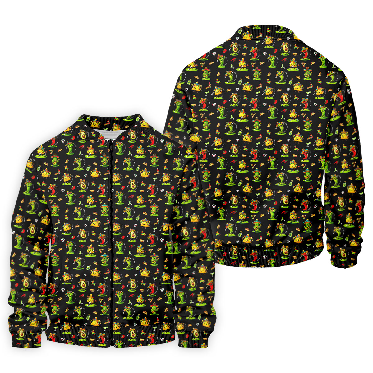 Mexican Cartoon Food Characters Cinco De Mayo Celebration Fiesta Themed Black Golf Shirts For Men