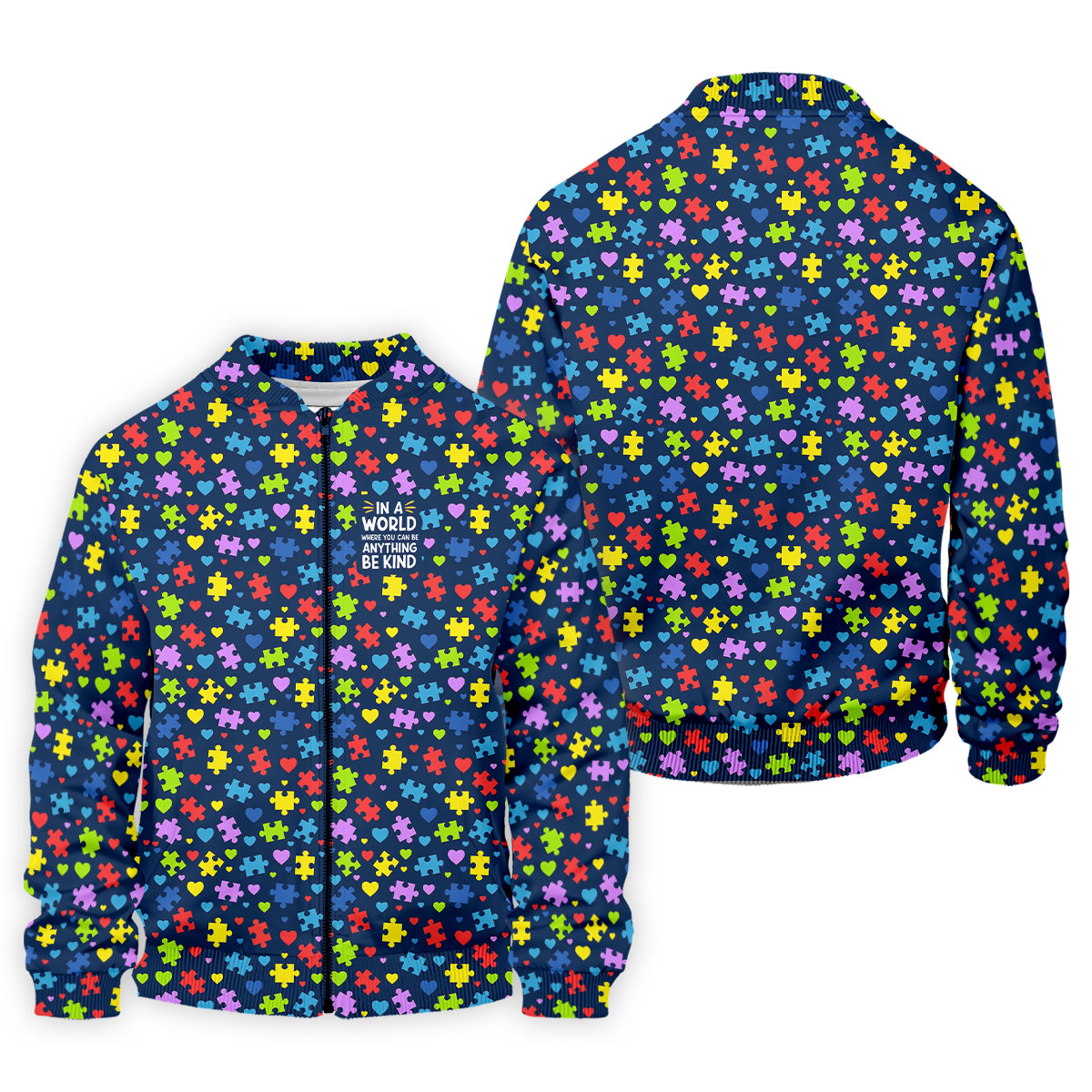 In A World Where You Can Be Anything Be Kind Autism Awareness Puzzle Pattern Navy Golf Shirt, Polo Shirts For Men