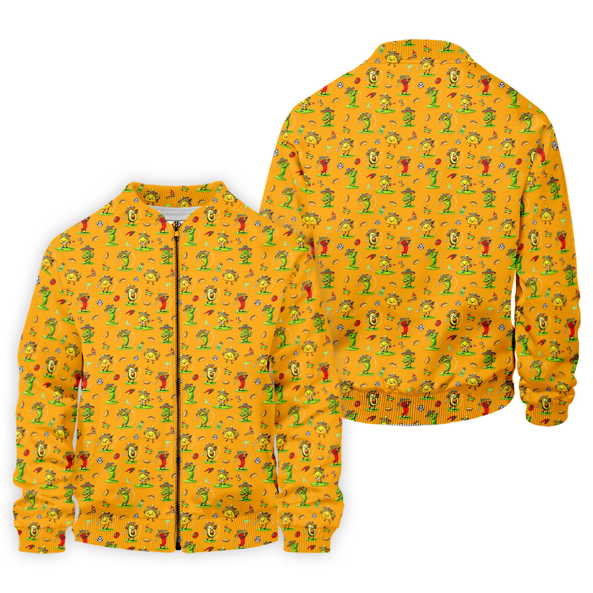 Mexican Cartoon Food Characters Cinco De Mayo Celebration Fiesta Themed Orange Golf Shirts For Men