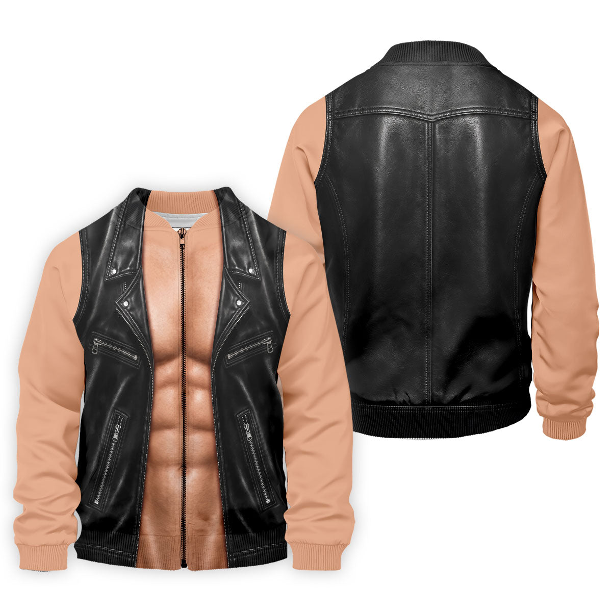 Black Leather Vest Illusion Golf Polo Shirt, Men's Golf Shirt, Golf Polo Shirts For Men