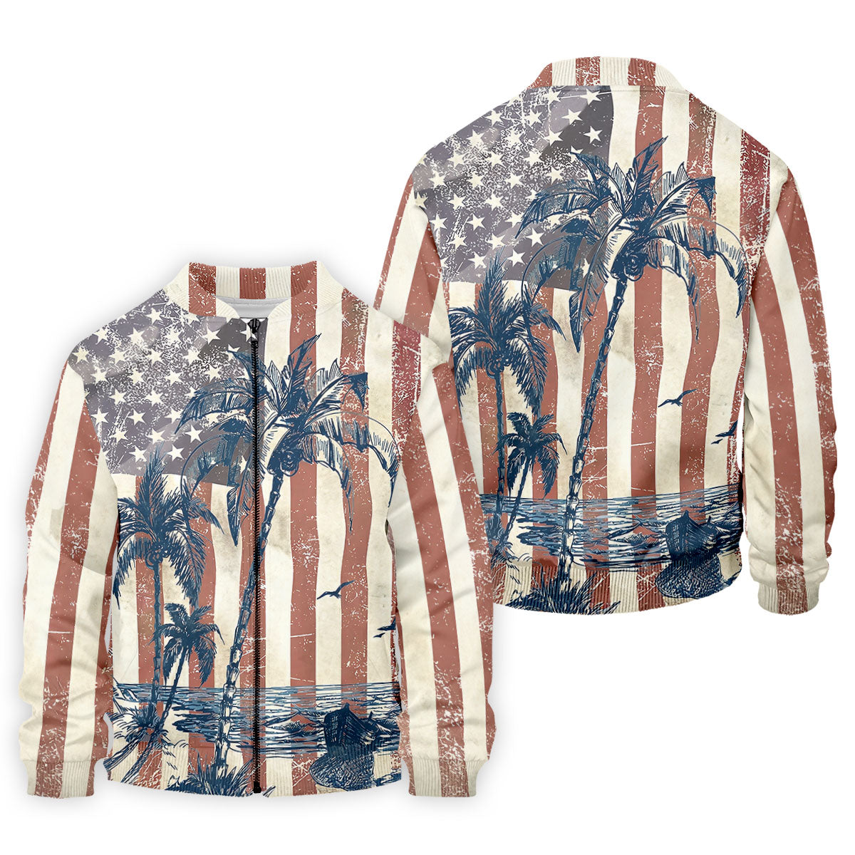 Hawaiian Theme Distressed US Flag Patriotic Golf Shirt, 250 Years 4th Of July Golf Shirts For Men