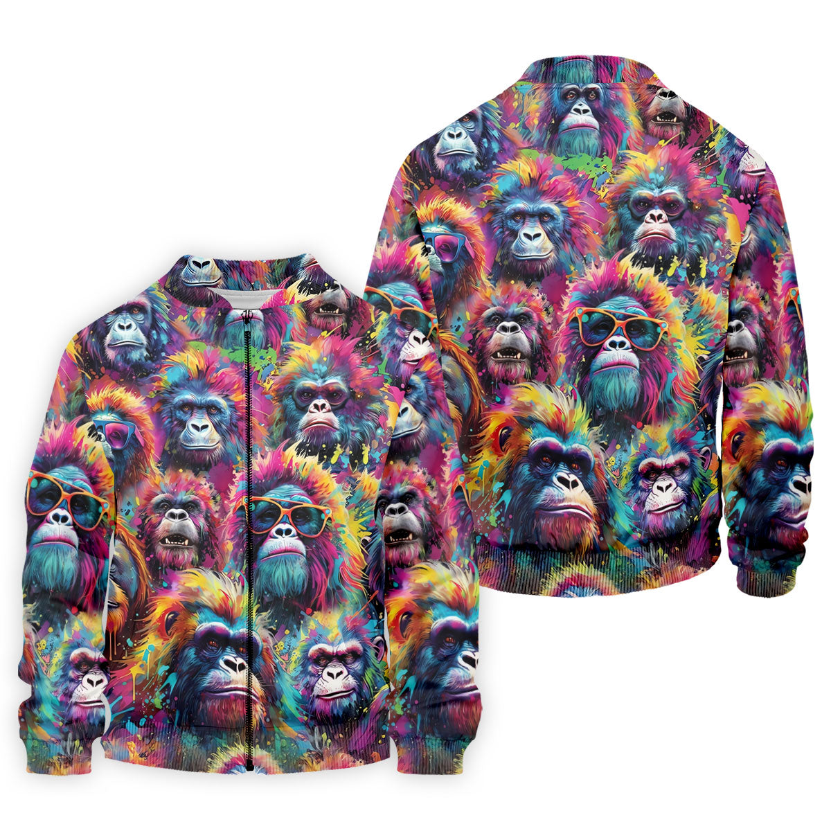 Street Art Style Cool Gorilla Hawaiian Golf Shirt, Tropical Theme Golf Shirts For Men